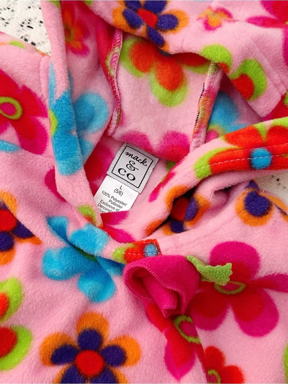 Pink Floral Girls Size 5 / 6 Poncho Fleece Hooded Colorful Multicolor Mack & Co